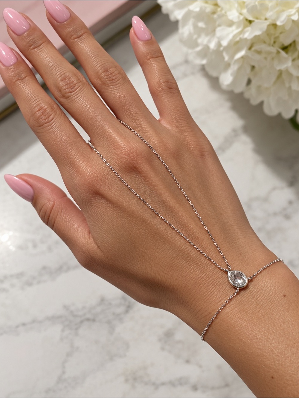 Melinda Maria Silver Teardrop Crystal Necklace Bracelet - Pink Accent